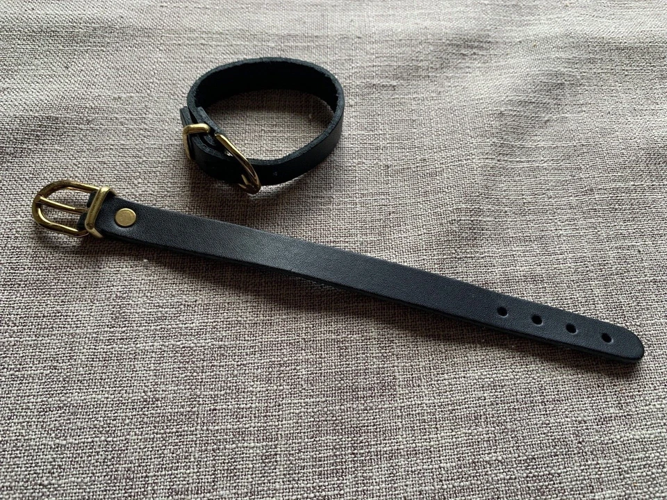 Black Picnic Strap 2 Utility Straps Real Leather Gilt Buckle Vintage 12mm V35